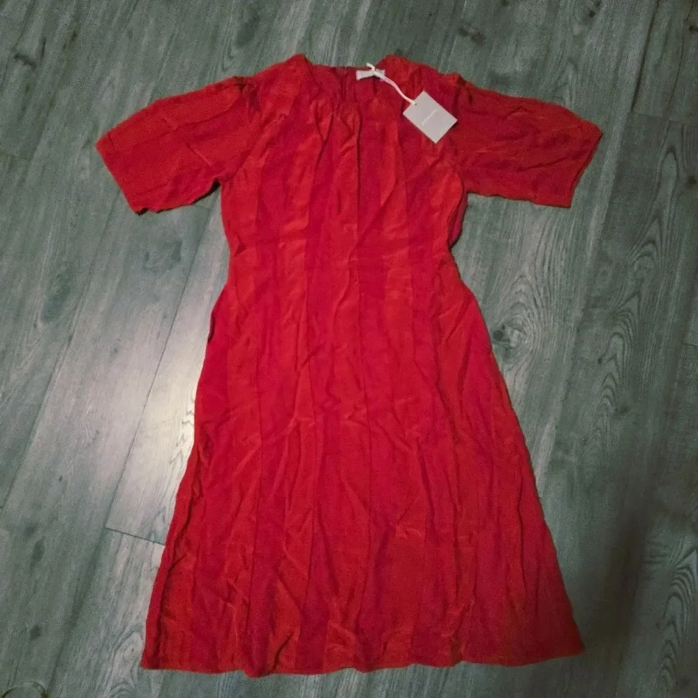 Everlane The City Stripe Ruched Dress in Haute Red NWT Size 14 - Picture 4 of 8